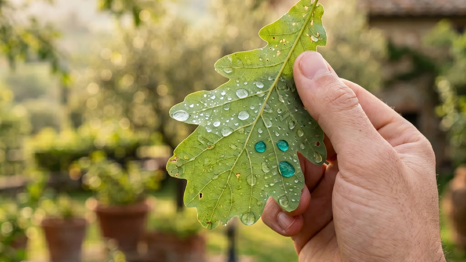 Una mano regge una foglia con gocce di rugiada: gli adempimenti ambientali e la conformità dell'impresa